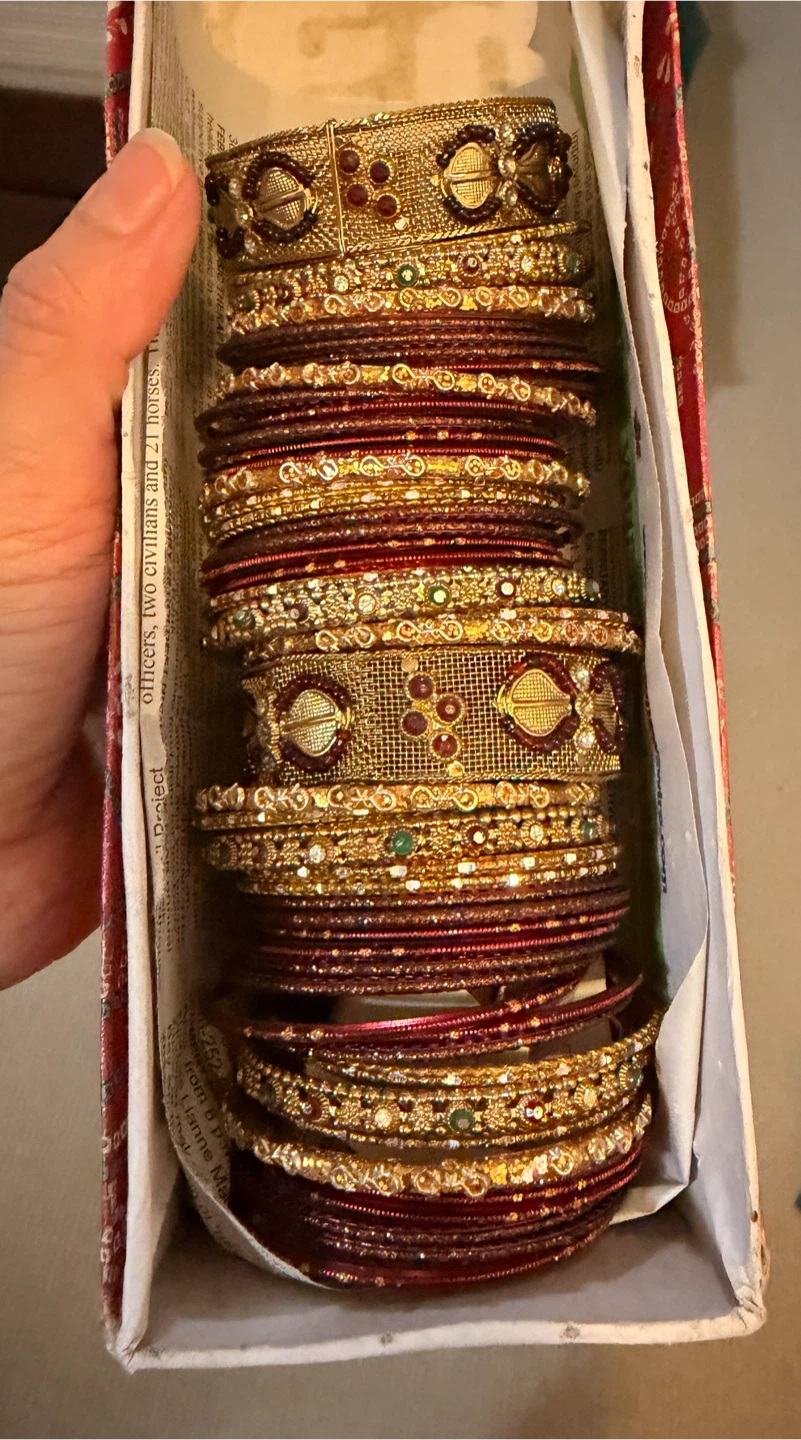 Assorted Bangles Set - Gold and Red