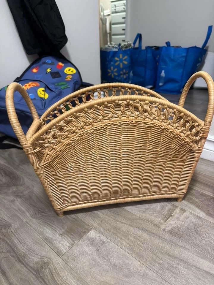 Wicker Magazine Holder Basket with Handles