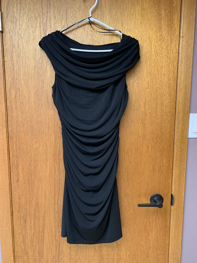 Black Ruched Drape Neck Dress