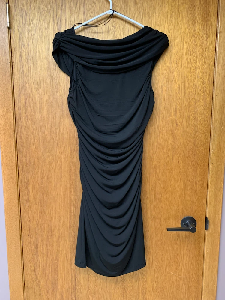Black Ruched Drape Neck Dress - photo 2