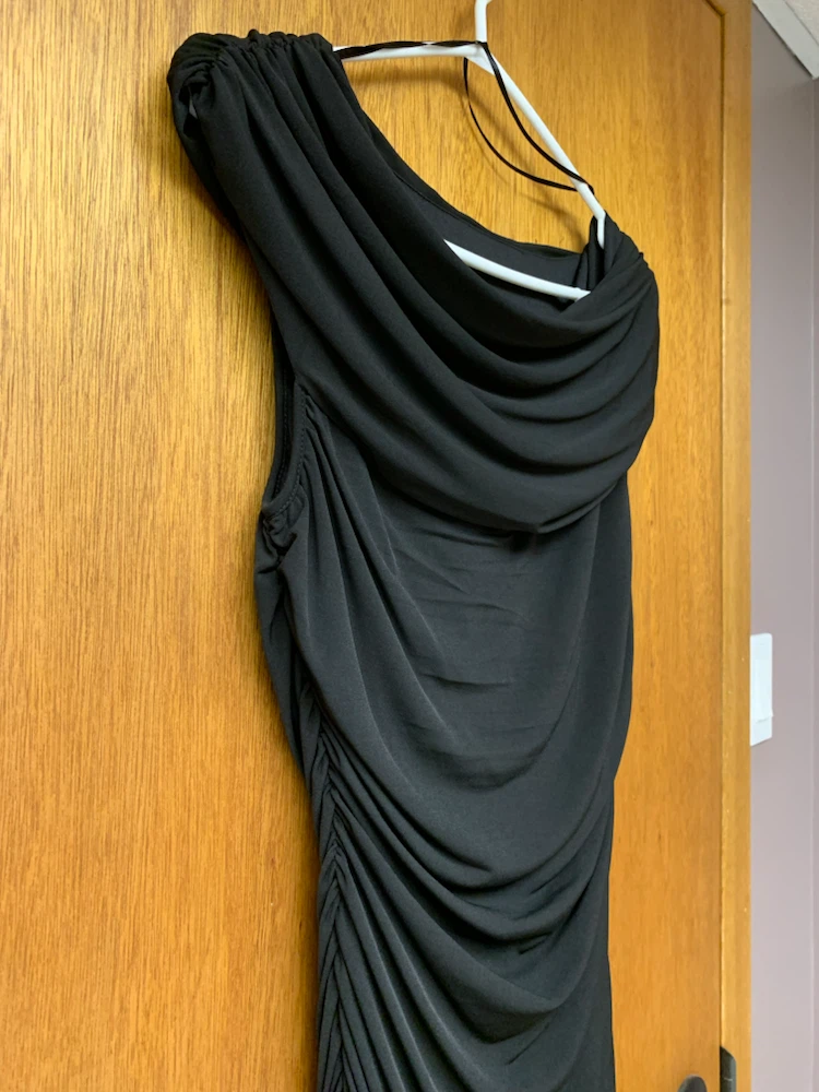 Black Ruched Drape Neck Dress - photo 3