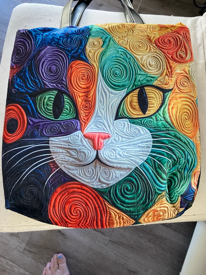 Quilted Cat Face Tote Bag