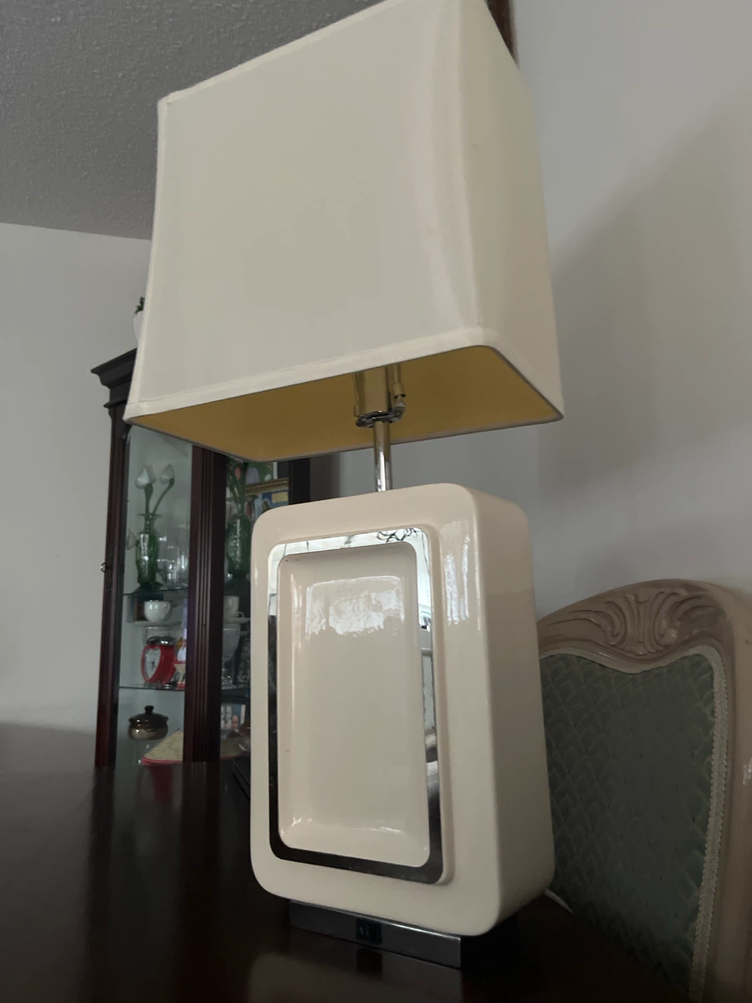 Cream and chrome table lamp