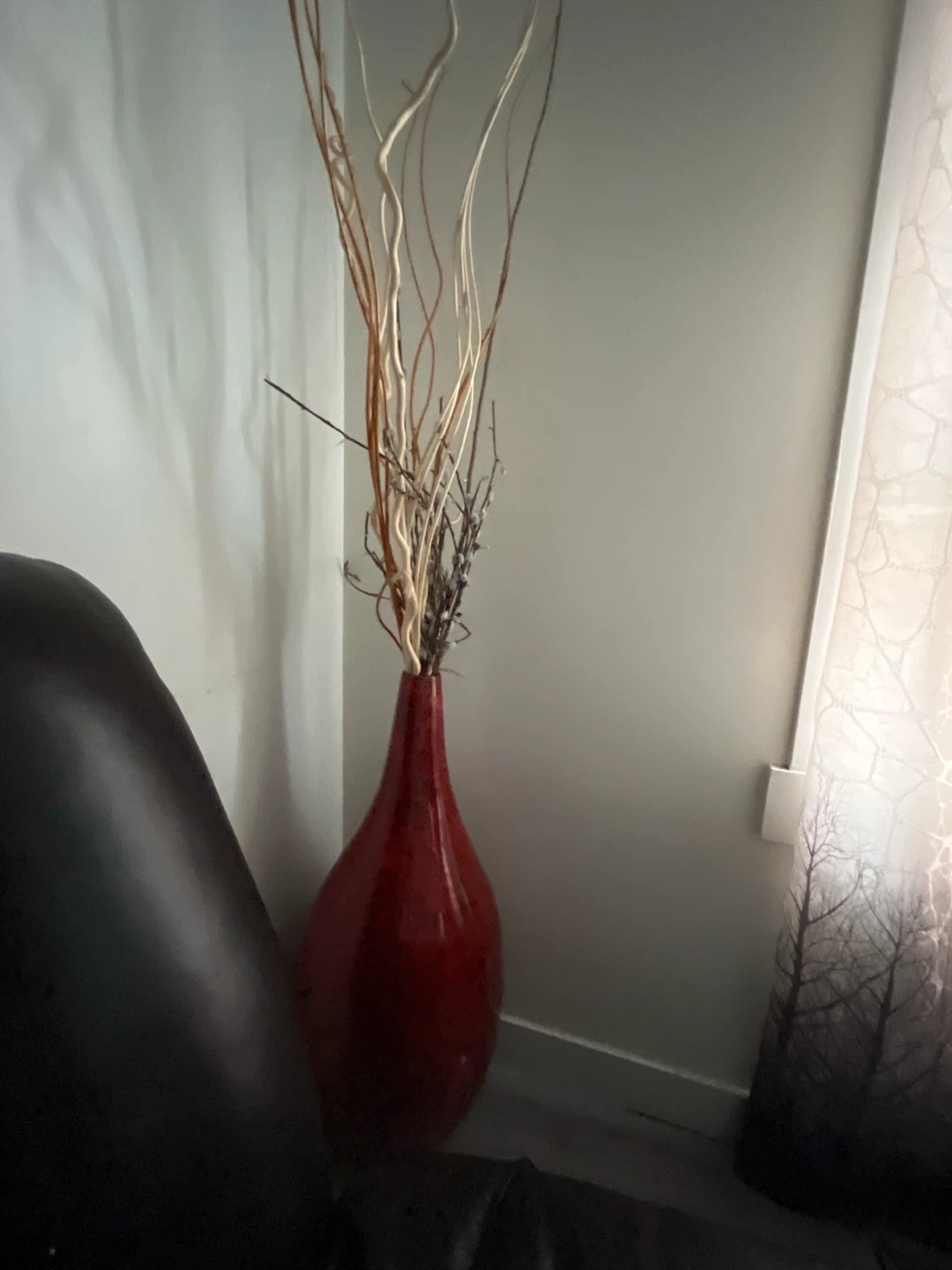 Red Decorative Vase with Dried Stems