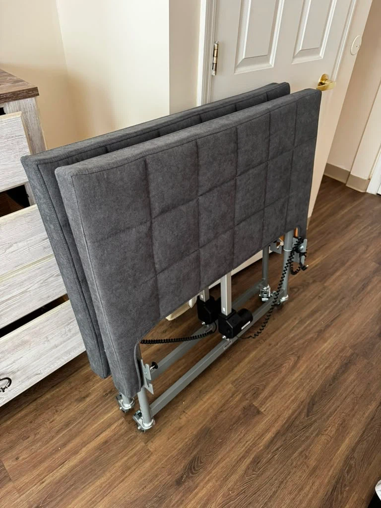 Bed with Overbed Table and Grey Covers - photo 3