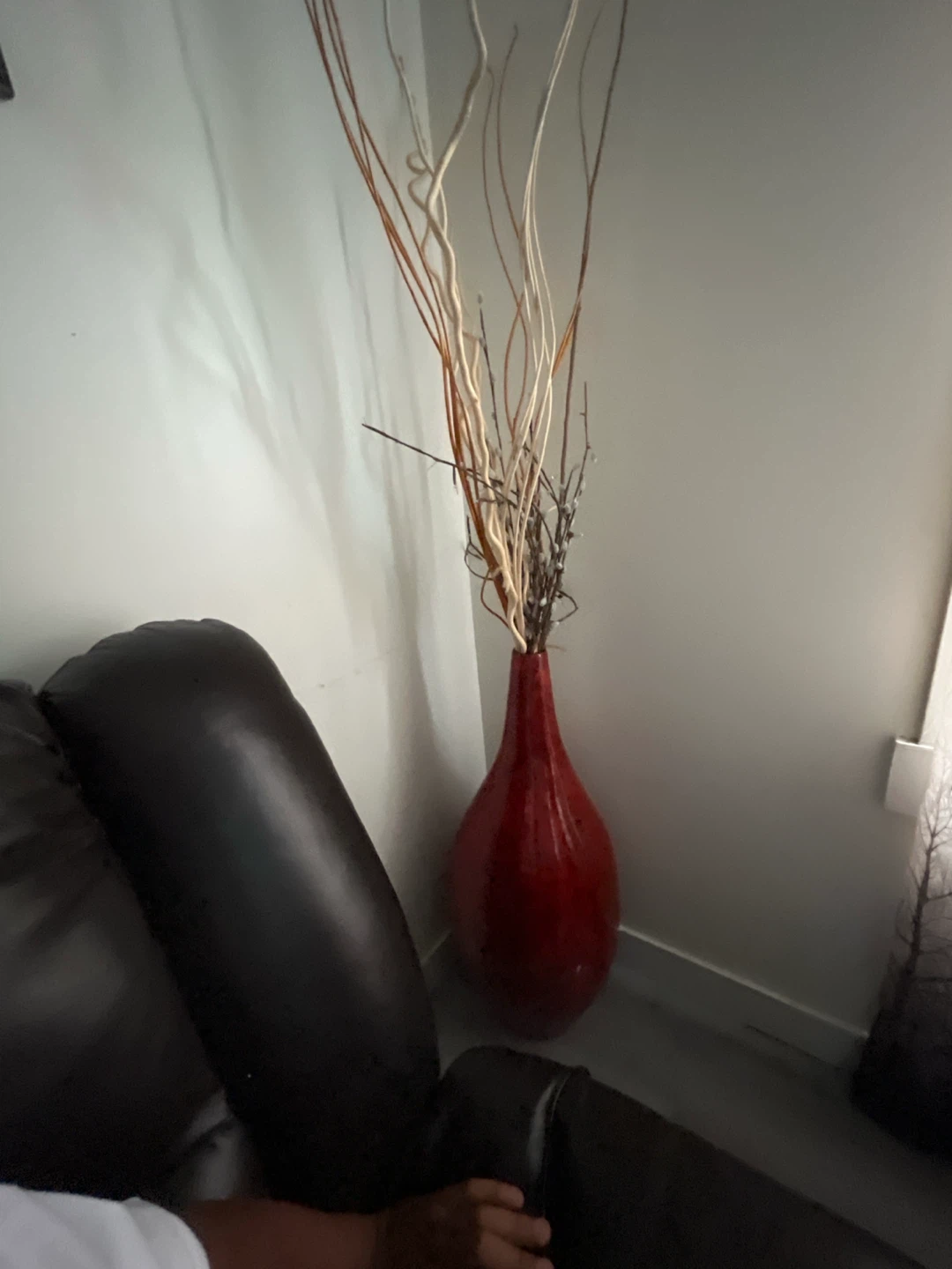 Red Decorative Vase with Natural Stems