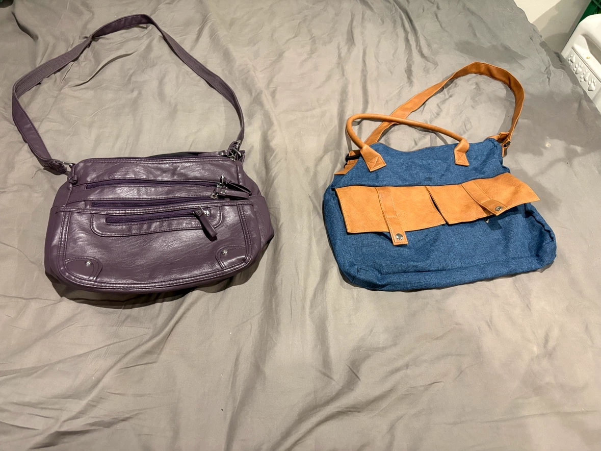 Purple Faux Leather Crossbody & Blue Denim Tote Bag - photo 2