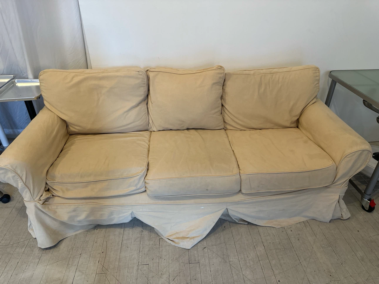 Cream Sofa with Skirted Base