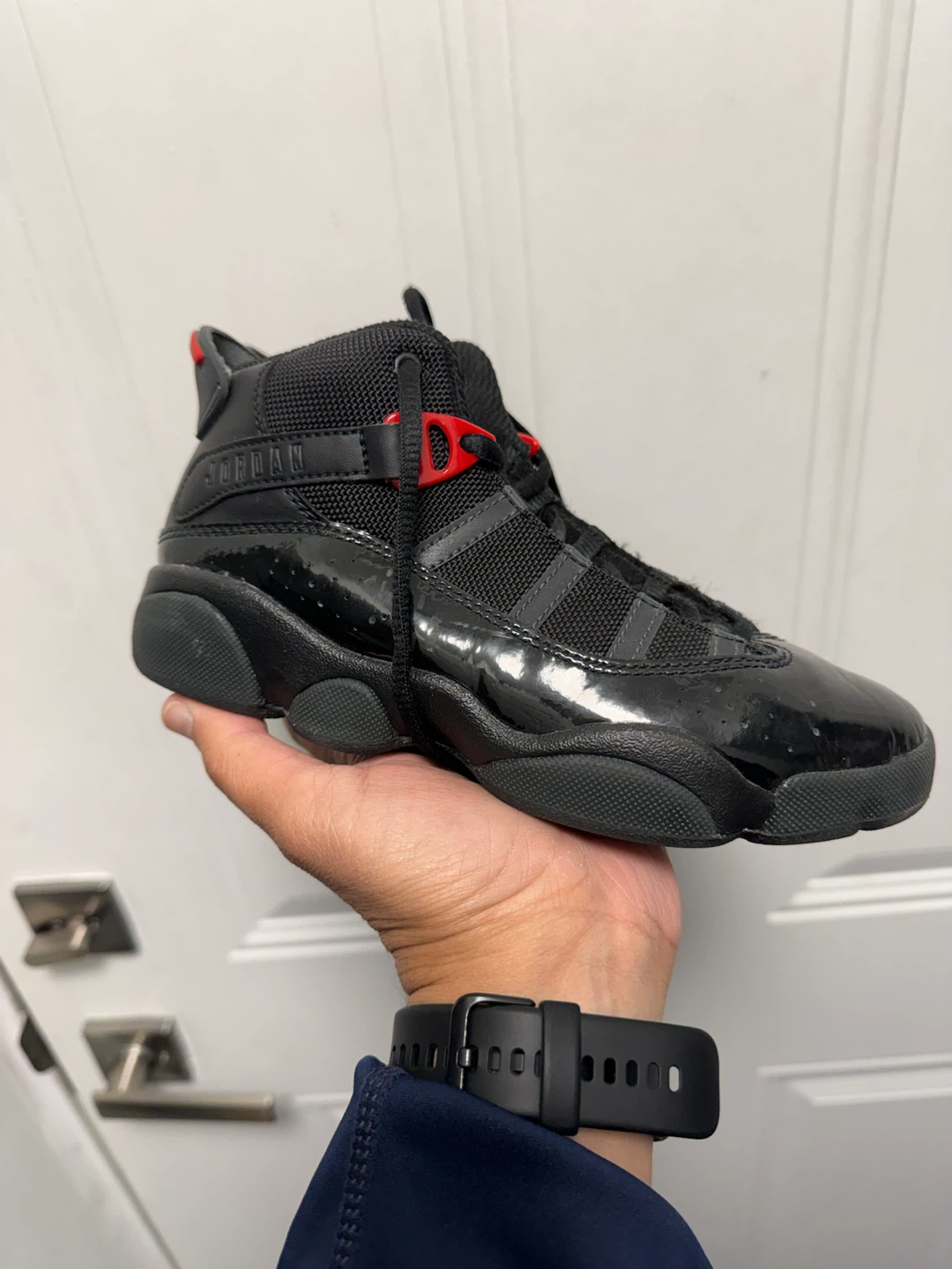 Nike Jordan 6 Rings Black Red Toddler Shoes - photo 2
