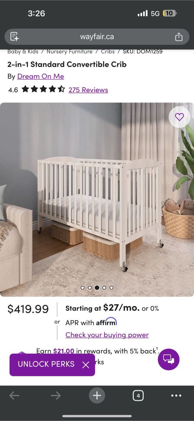 BNIB Dream on Me Full Size 2-in-1 Foldable Crib, White - photo 2