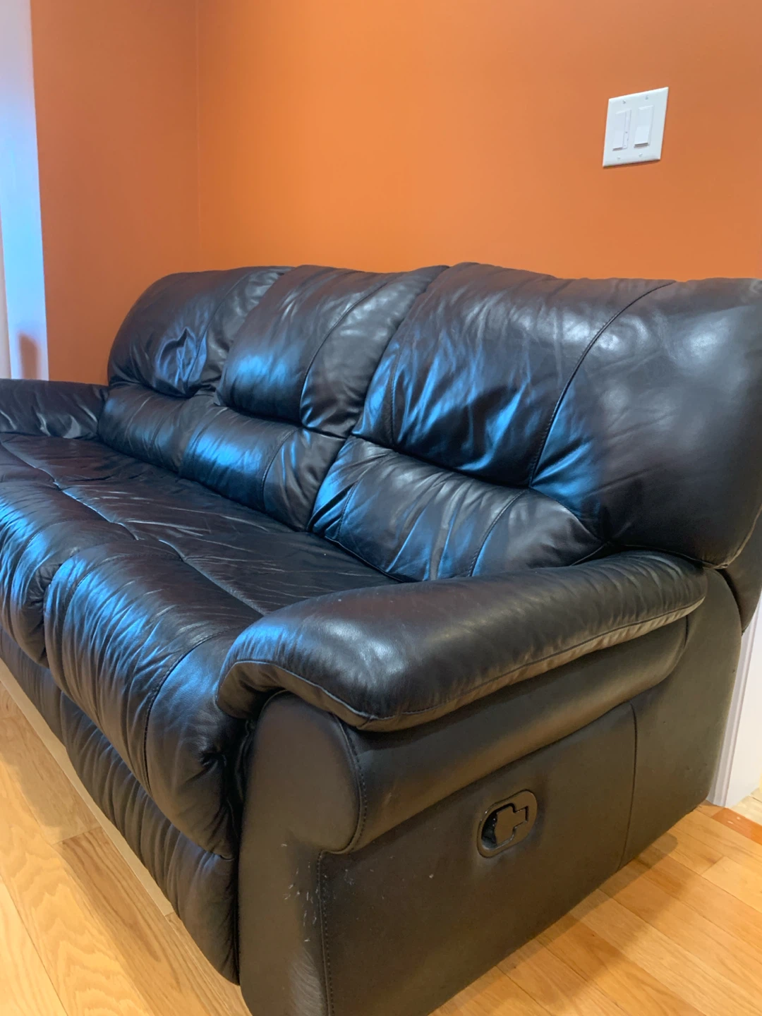 Black Leather Reclining Sofa and Loveseat Set - photo 3