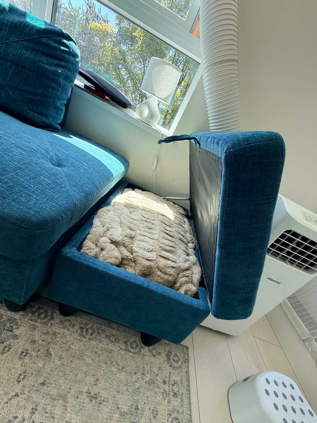 Teal Sectional Sofa with Storage Ottoman