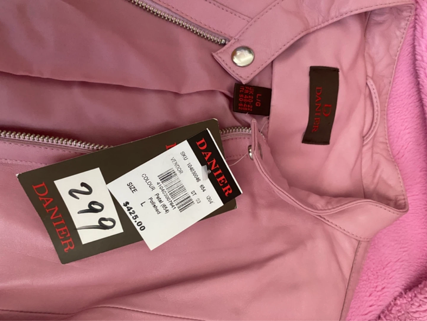 Danier Pink Leather Jacket new with tags on