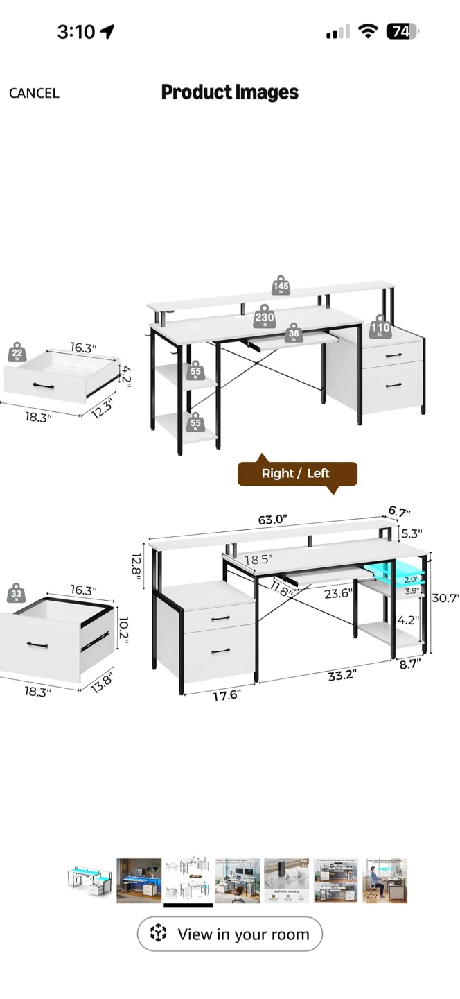 63” Modern Computer Desk with Drawers, Shelves & Keyboard Tray - photo 3