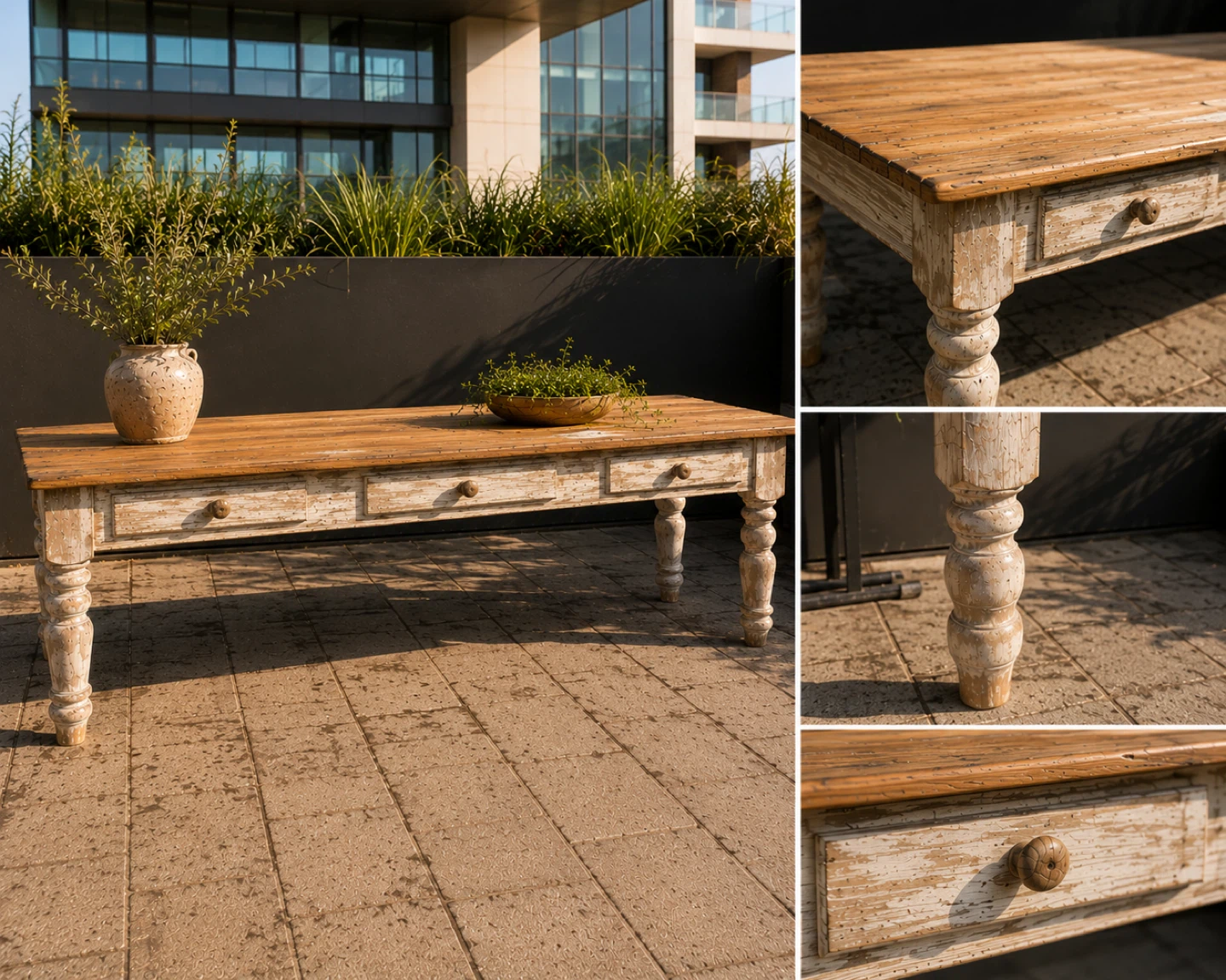 Solid Wood  Farmhouse Table with 3 Drawers