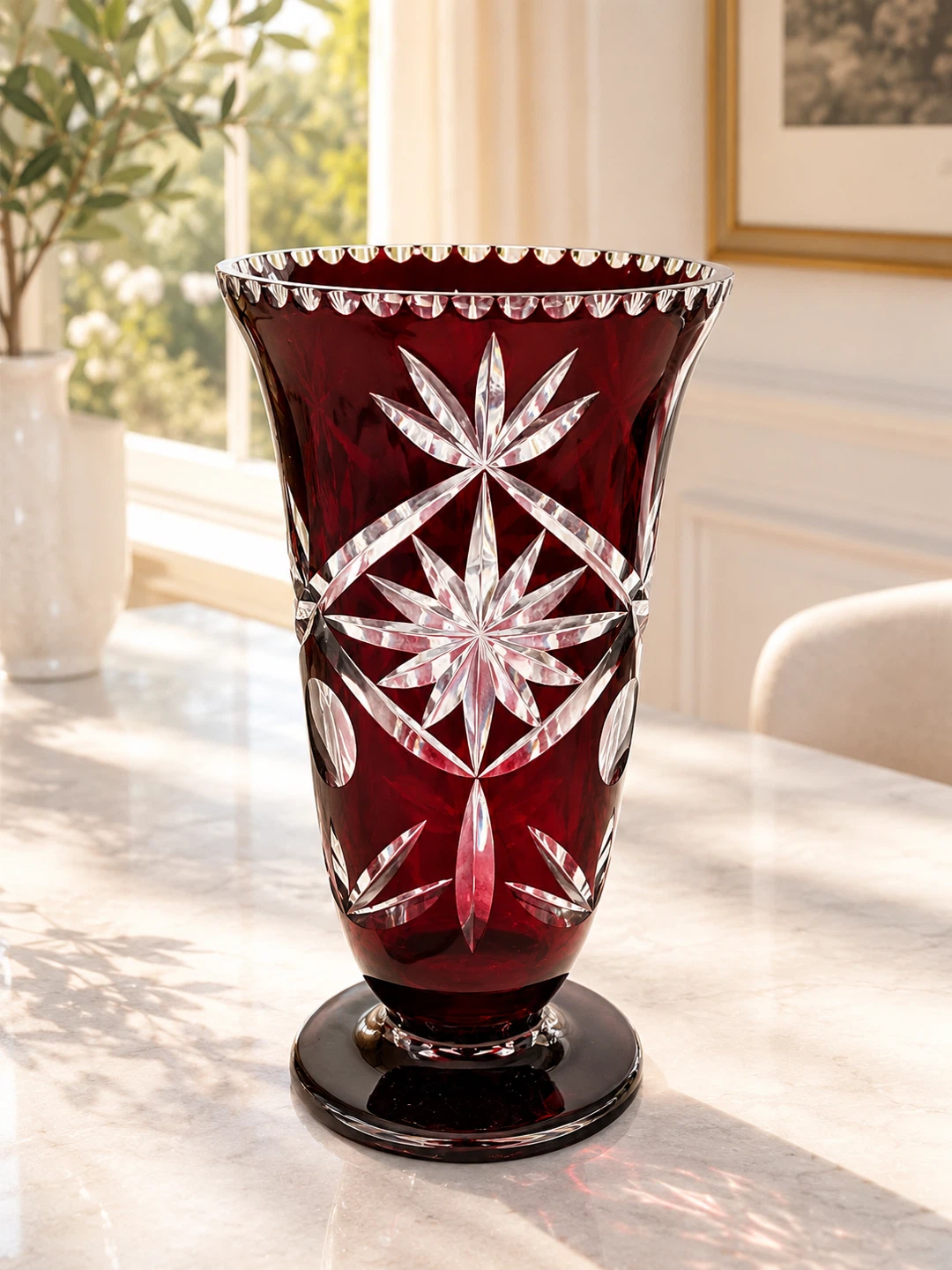 Crystal Cut Ruby Red Glass Vase