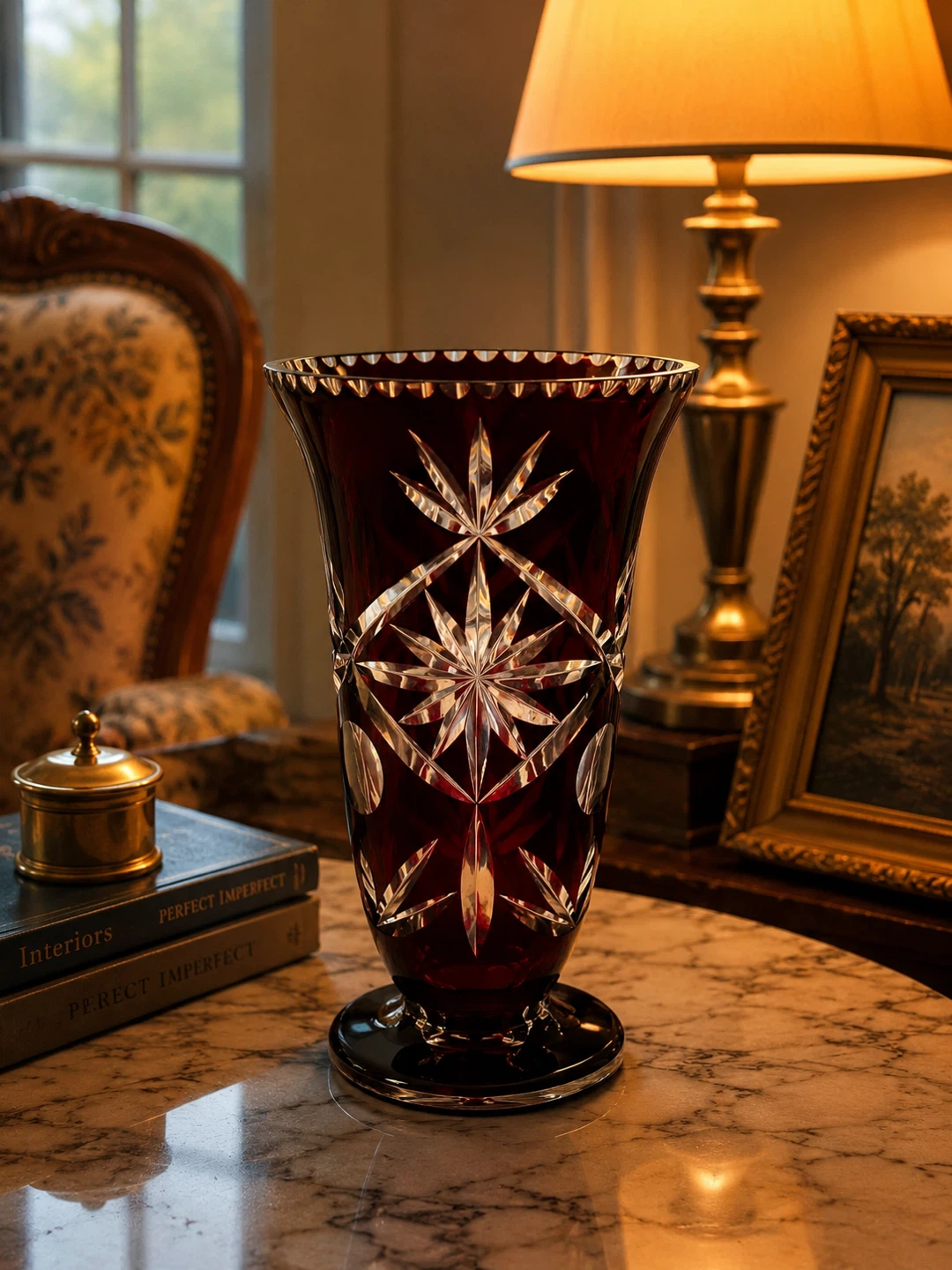 Crystal Cut Ruby Red Glass Vase - photo 3