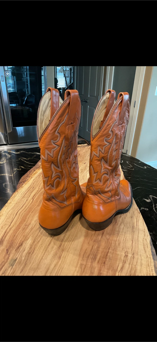 UNIQUE ORANGE VINTAGE MONTANA BRAND LEATHER COWBOY BOOTS $95 - photo 4