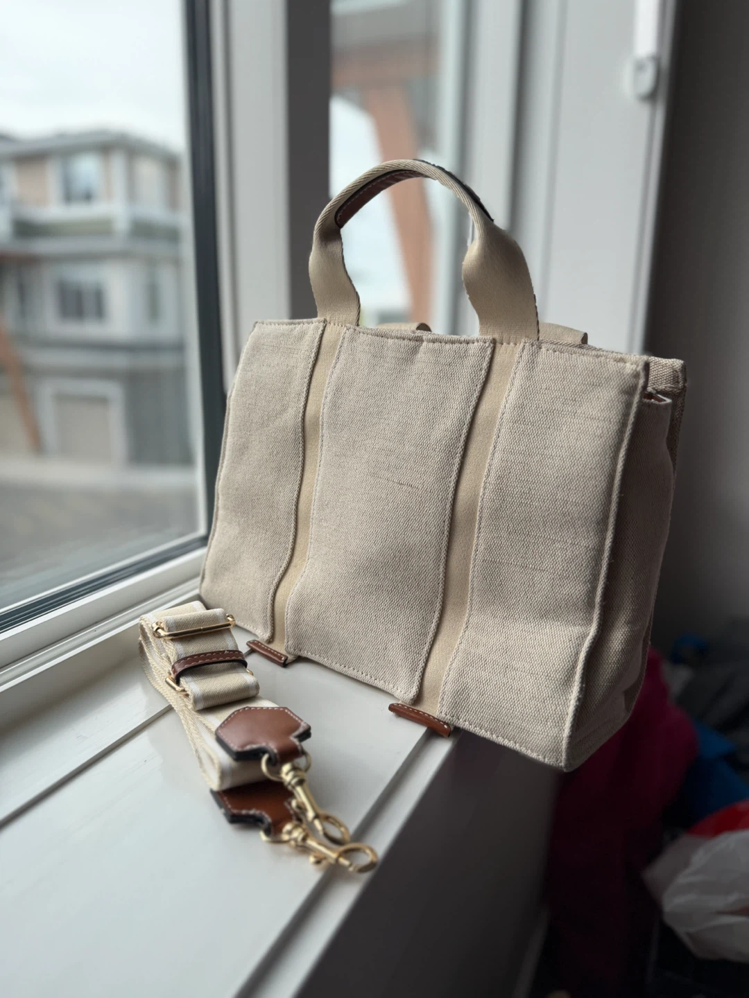 ZARA Canvas Tote Bag with Leather Accents