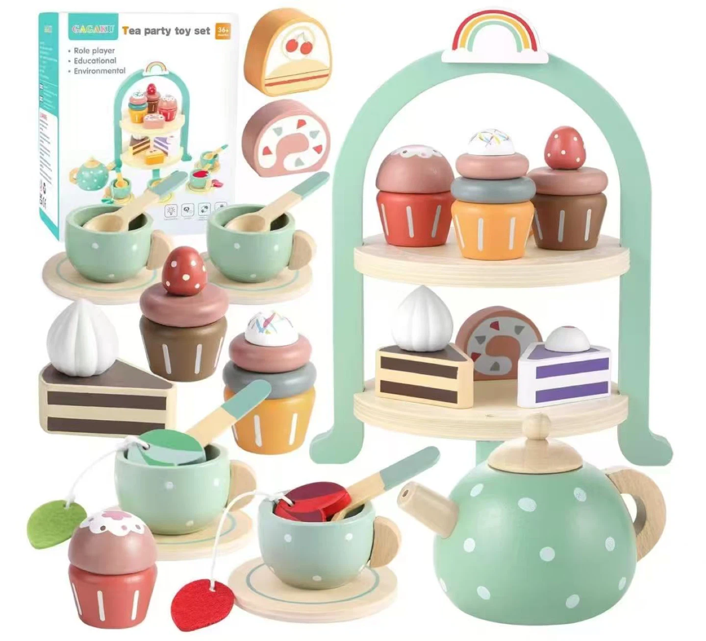 New* Wooden Tea Party Toy Set for Toddlers