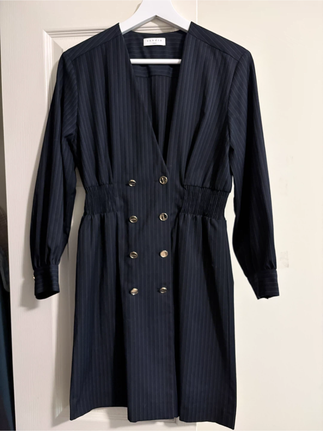 Sandro Paris Pinstripe Button-Up Dress