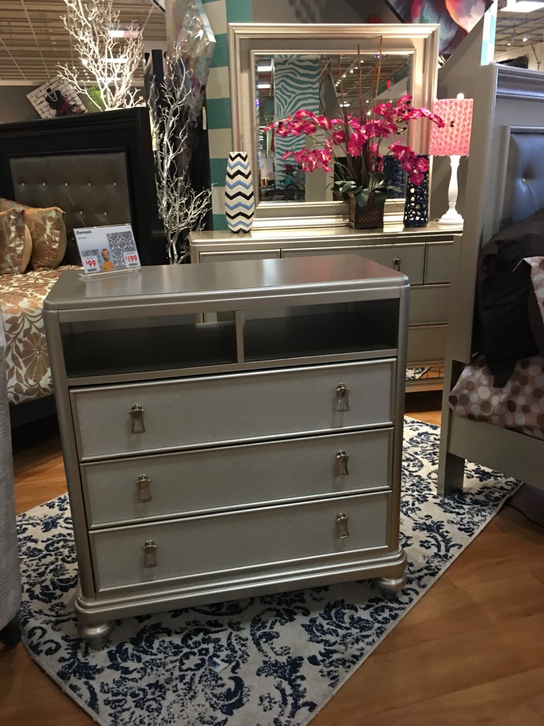 Silver 3-Drawer TV Chest