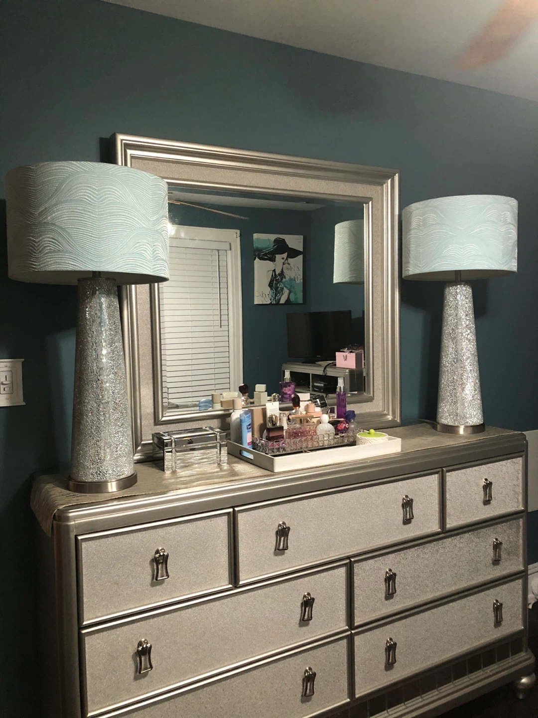 Glam Silver Dresser with Mirror