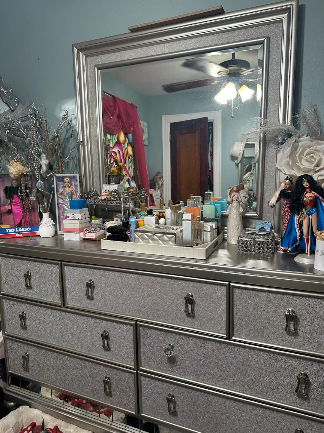 Glam Silver Dresser with Mirror - photo 3