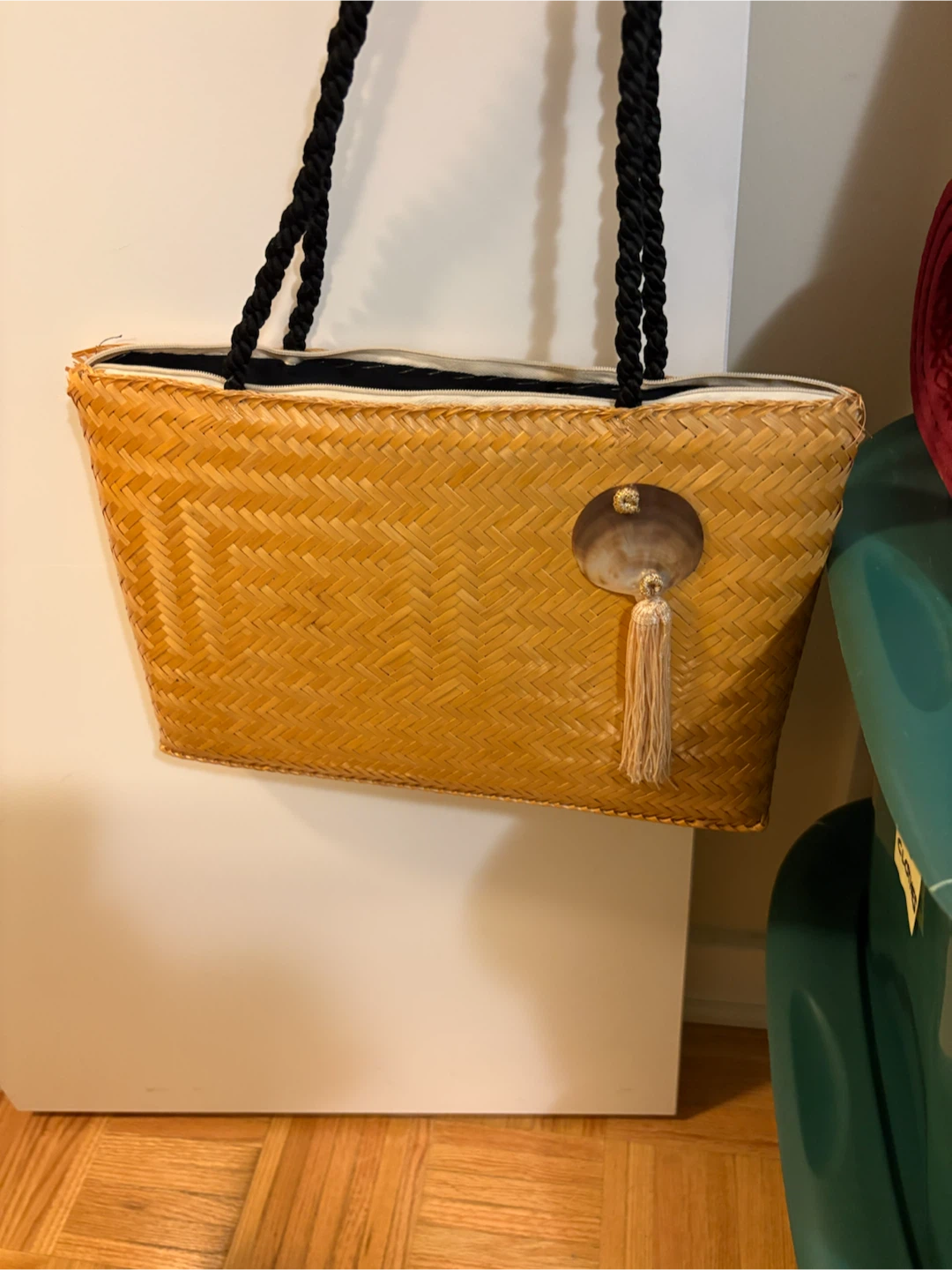 Straw Tote Bag with Tassel