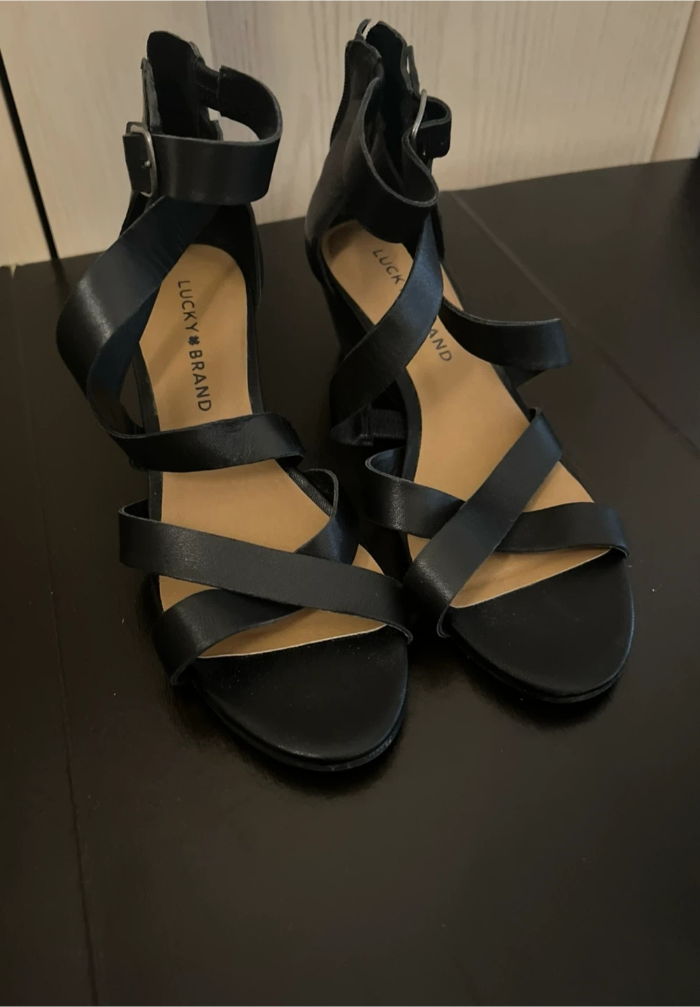 Black Wedge Sandals