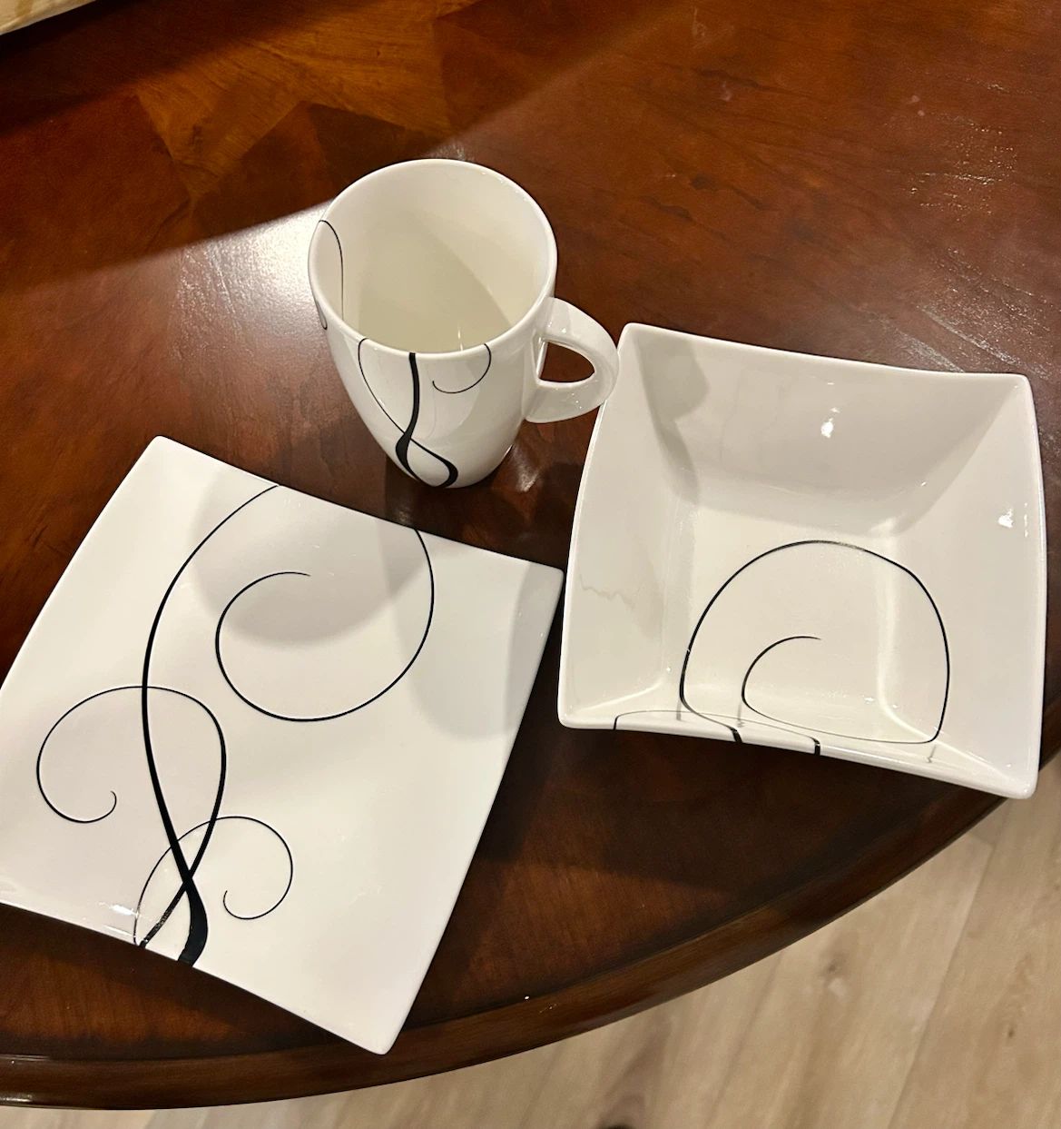 4-Piece White Ceramic Dinnerware Set with Black Swirls - photo 2