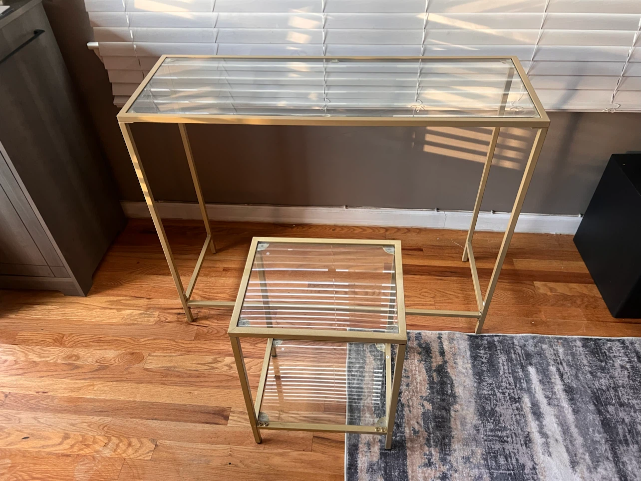 2 Gold Frame Glass Console Table