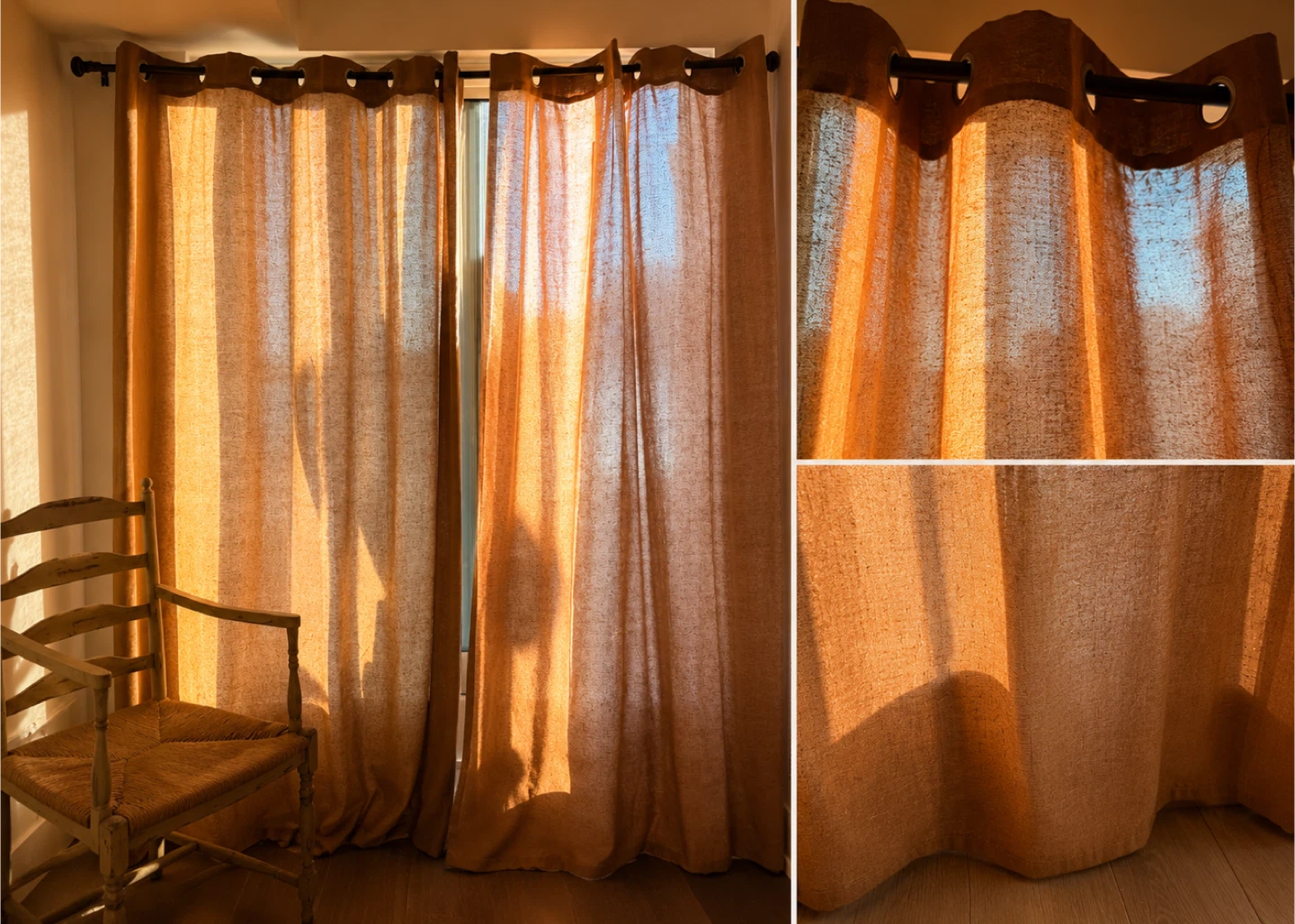 Warm Linen Curtain Panels + Curtain Rod – Set
