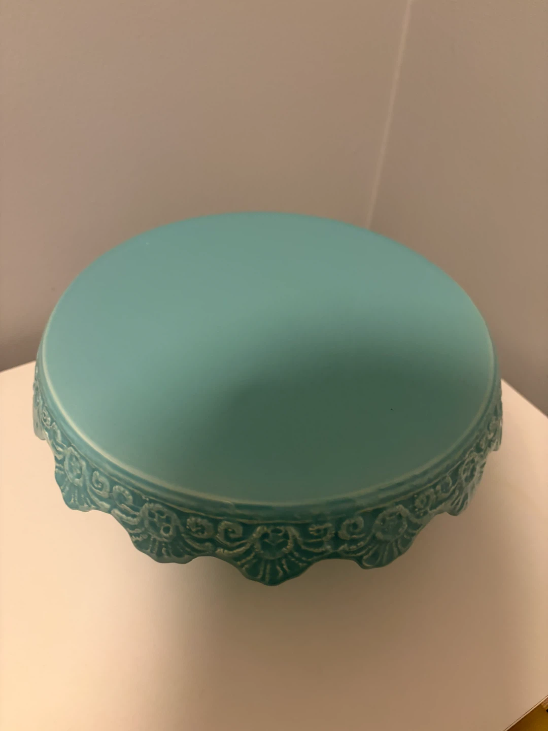 Teal Ceramic Cake Stand with Embossed Detailing - photo 2