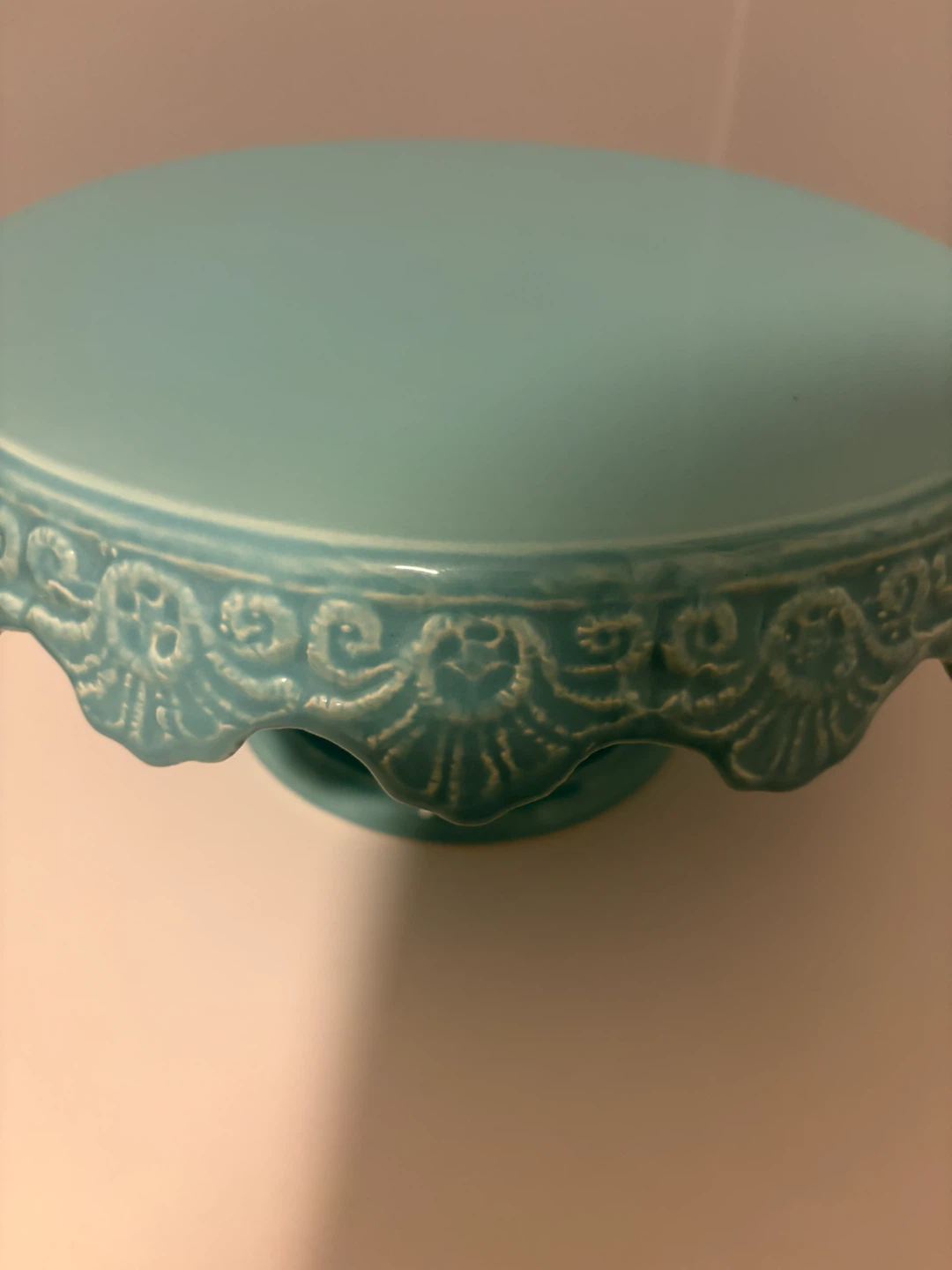Teal Ceramic Cake Stand with Embossed Detailing - photo 3