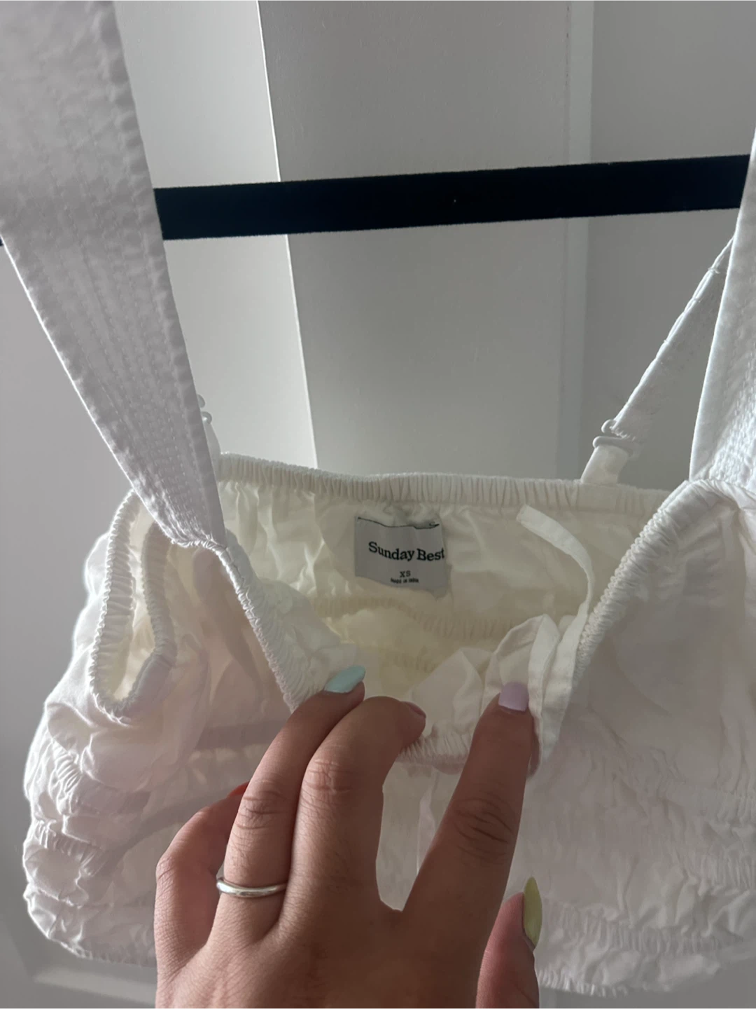 Sunday Best White Smocked Cropped Tank Top XS - photo 4
