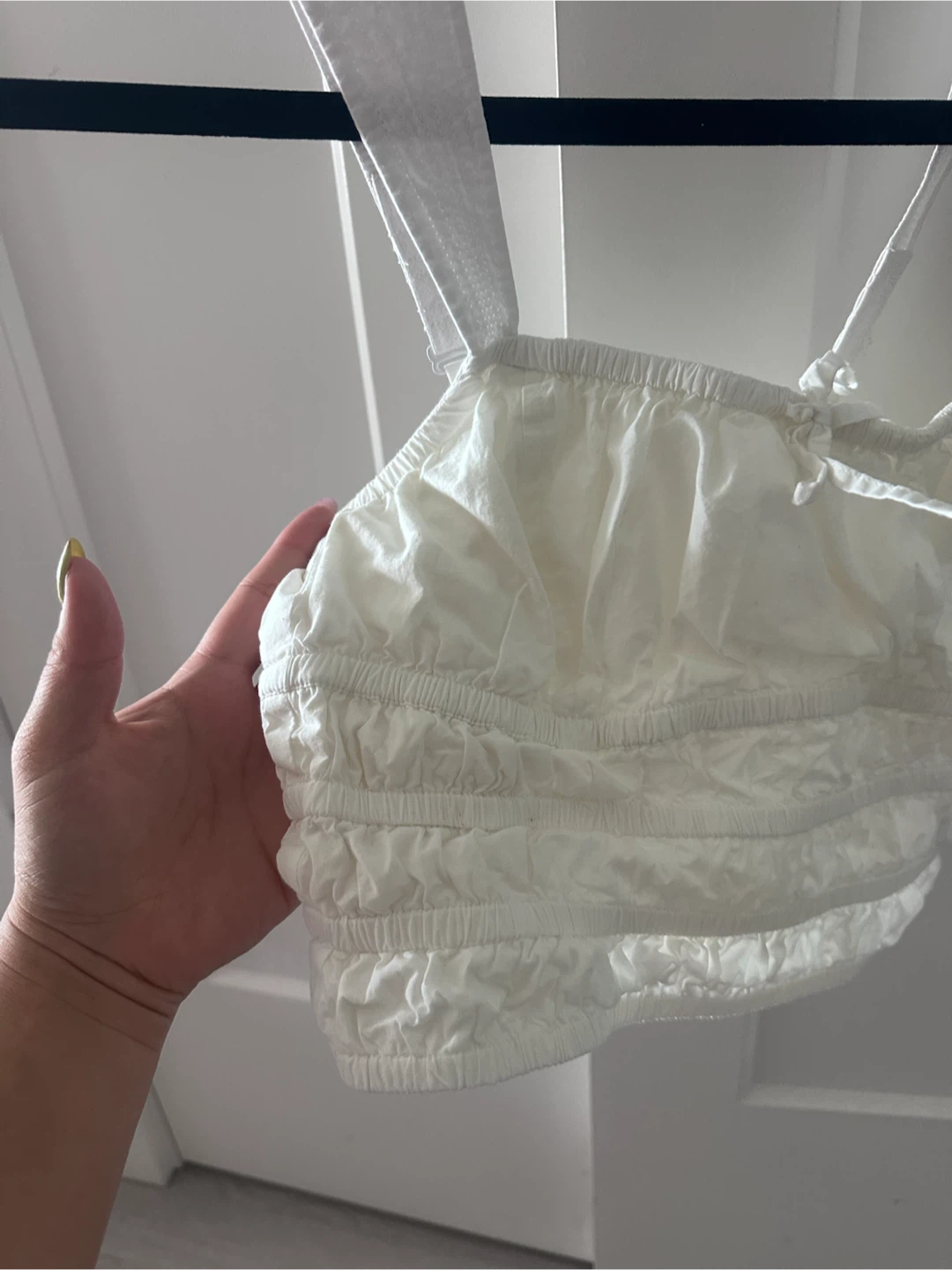 Sunday Best White Smocked Cropped Tank Top XS - photo 5