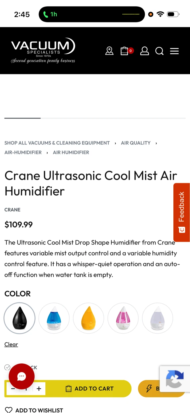 Crane Ultrasonic Cool Mist Air Humidifier - Black - photo 2