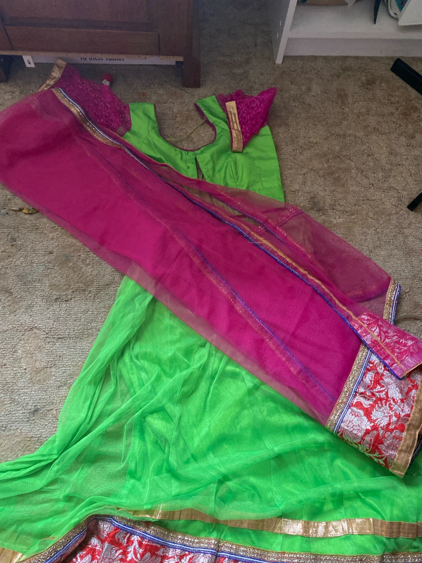 Lime Green and Hot Pink Indian Outfit