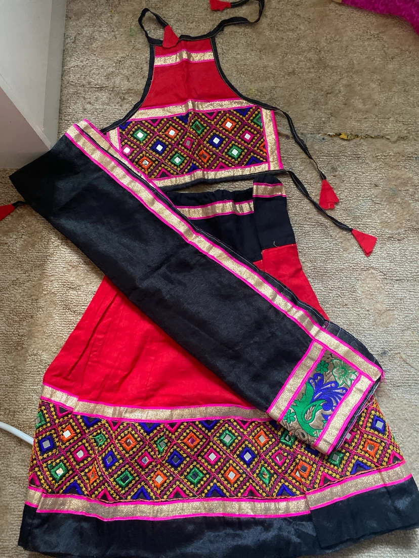 Embroidered Red and Black Skirt Set