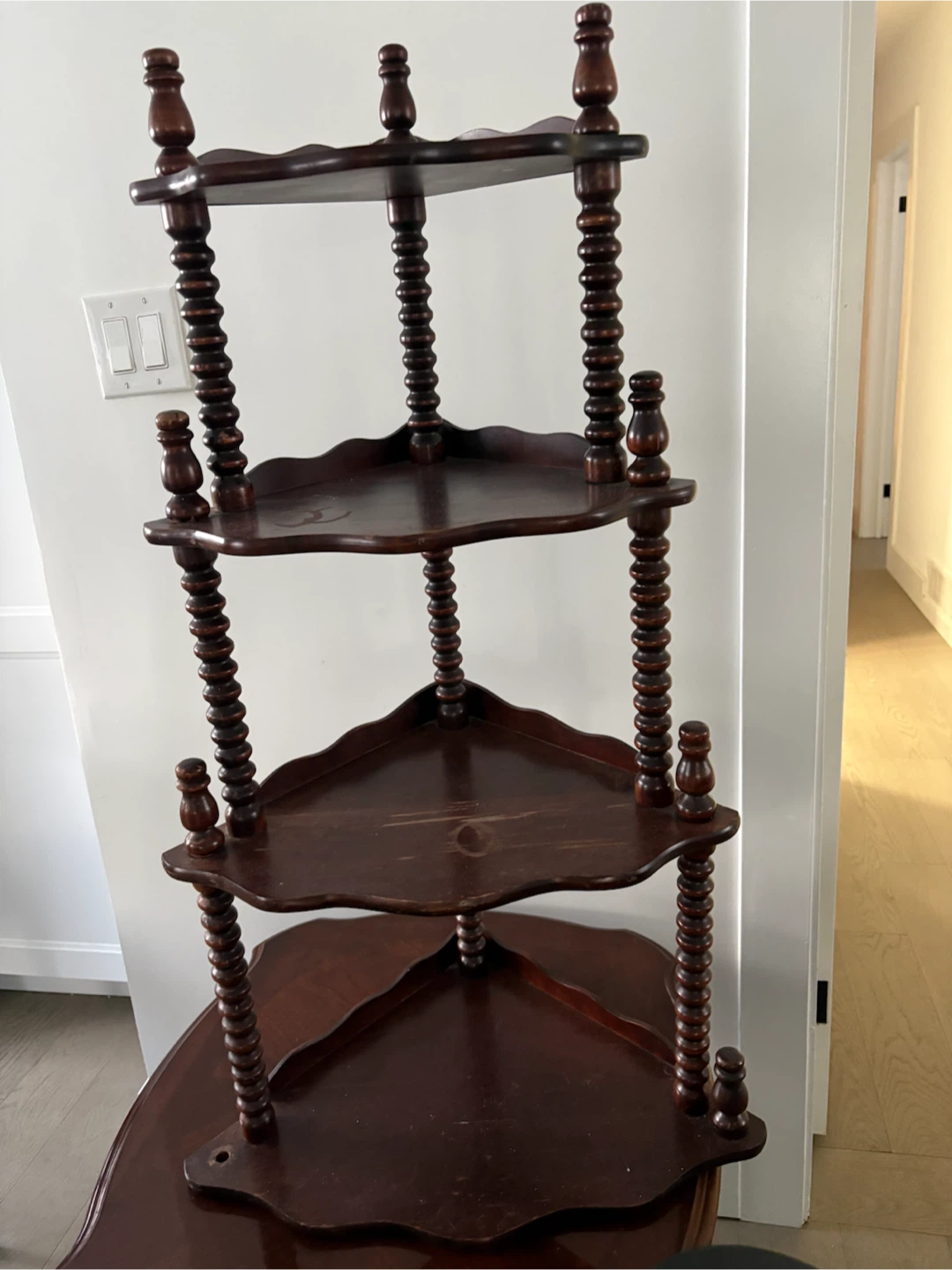 Dark Wood Corner Shelf Unit