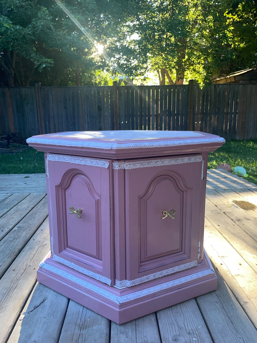 Pink Decorative Pedestal Table with Lace Trim