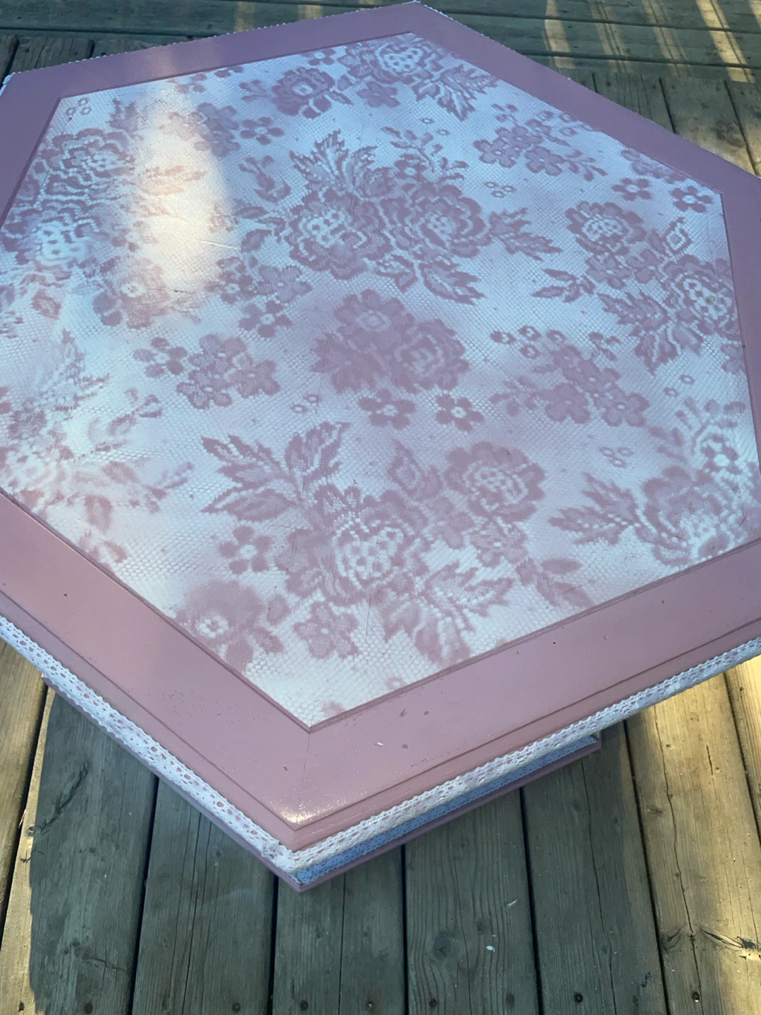 Pink Decorative Pedestal Table with Lace Trim - photo 2