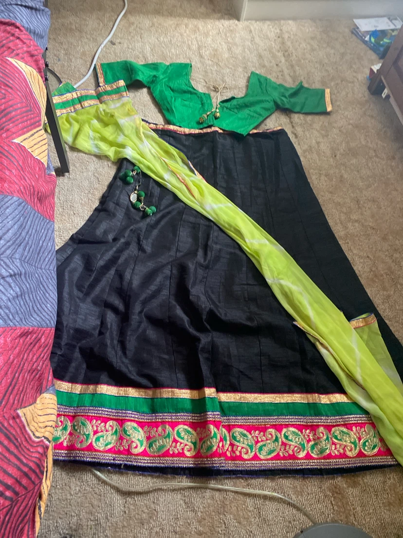 Black Anarkali Dress with Green Dupatta