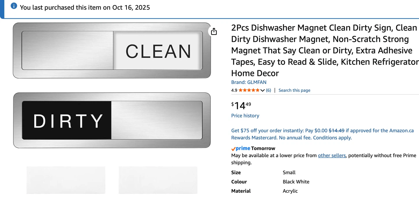 Dishwasher Sign (“Clean/Dirty” Indicator) - photo 2