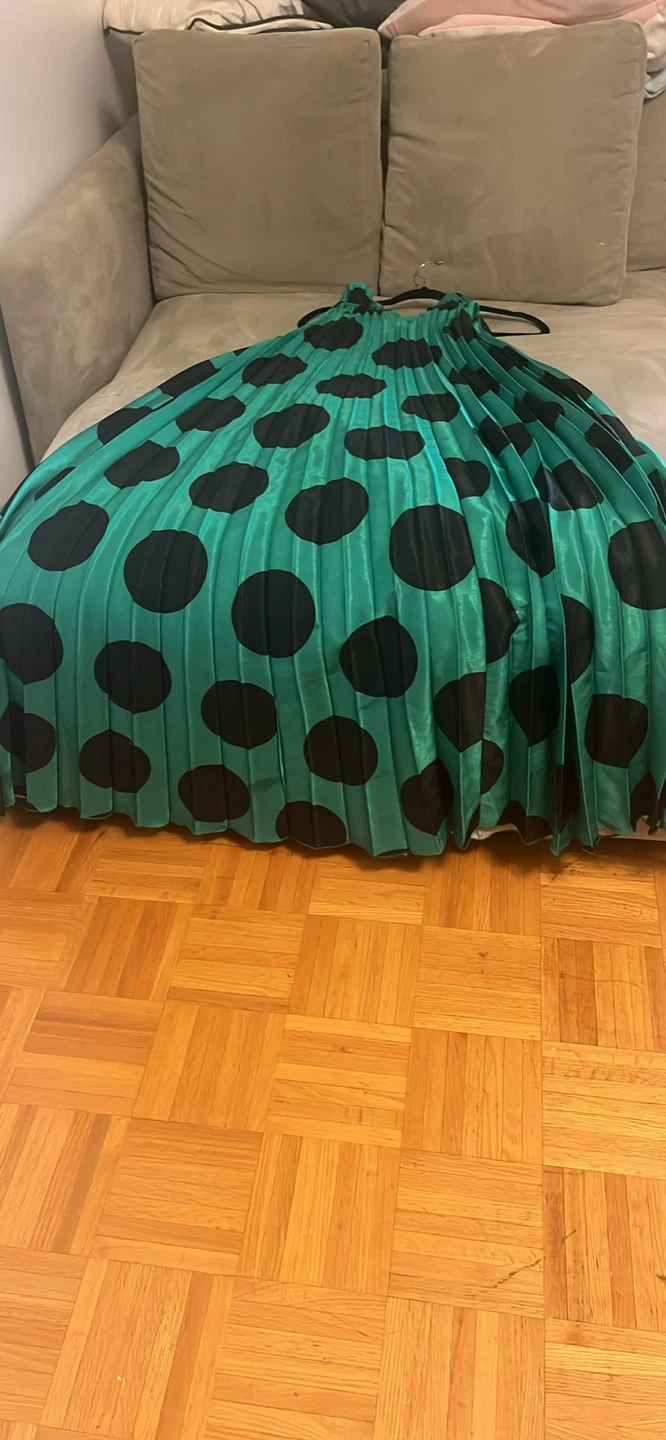 Green Polka Dot Pleated Halter Dress