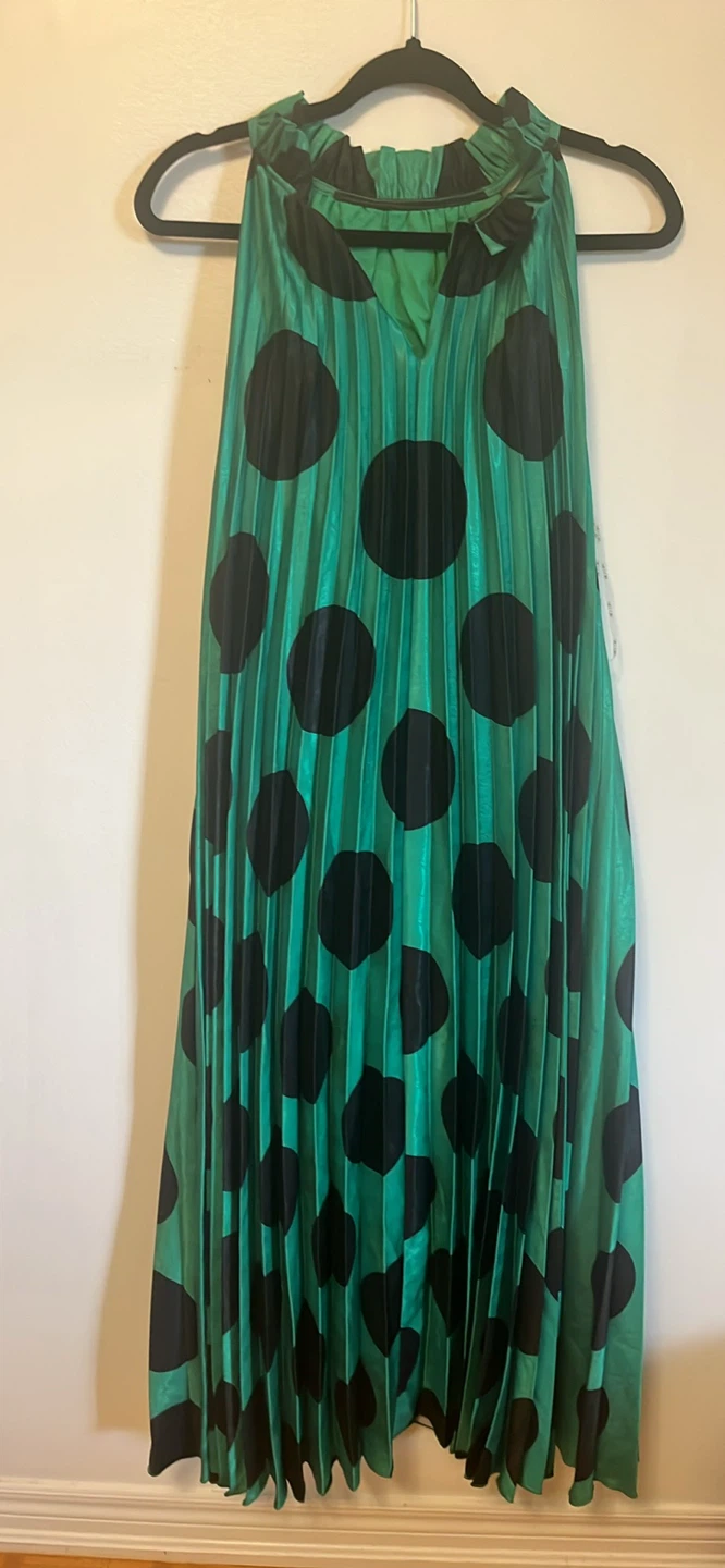 Green Polka Dot Pleated Halter Dress - photo 2