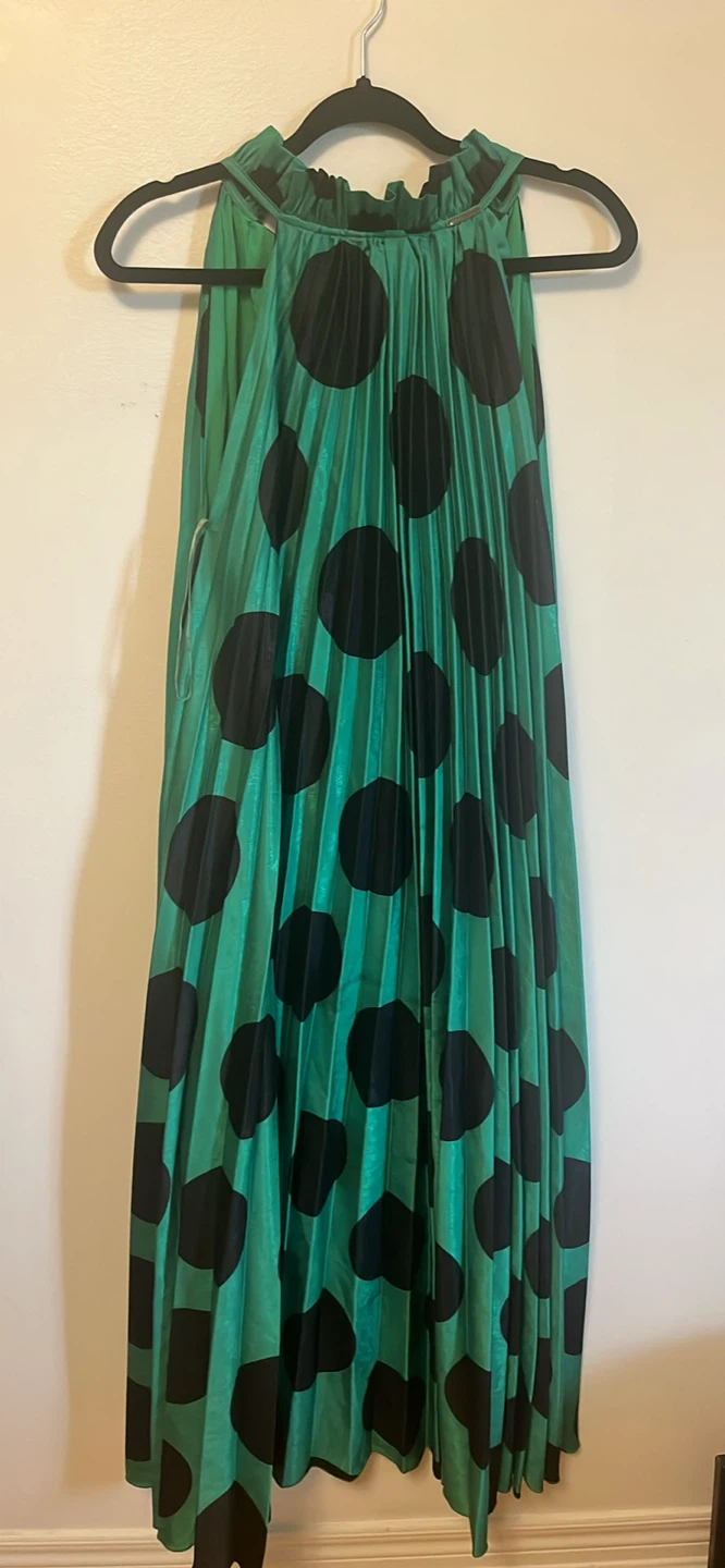 Green Polka Dot Pleated Halter Dress - photo 3