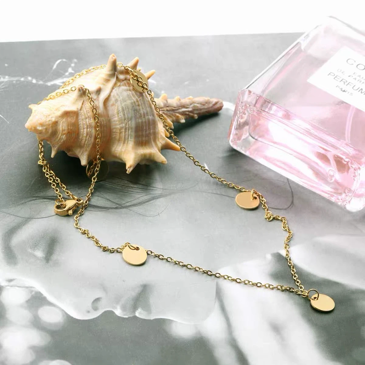 Gold Disc Charm Necklace