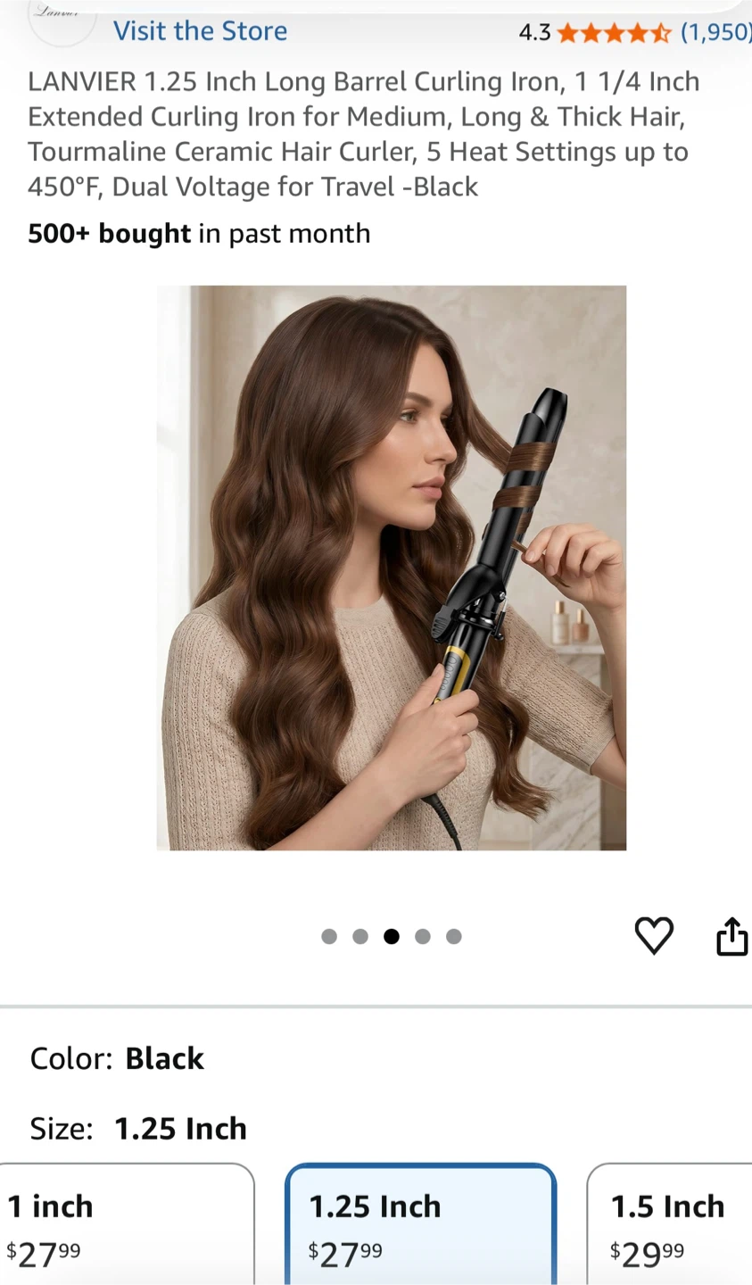 LANVIER 1.25 Inch Long Barrel Curling Iron - Black - photo 5